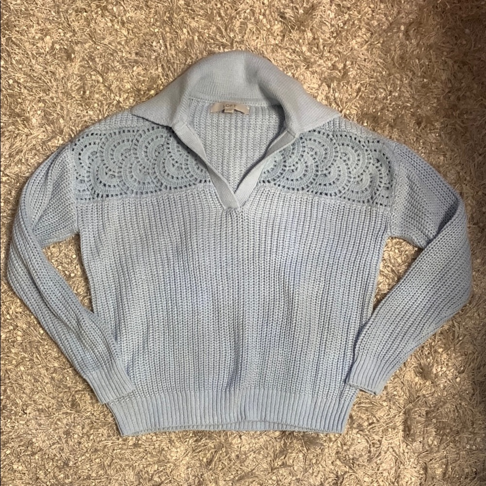 LOFT light blue collared Sweater with Textured Knit sz XS